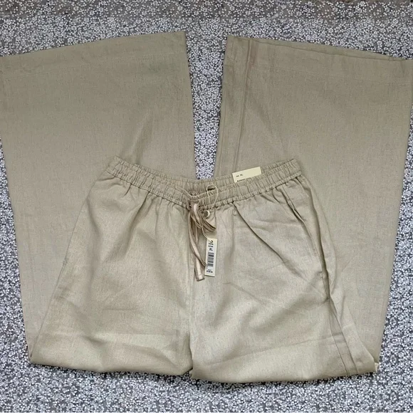 Max Studio London NWT Cream Wide-Leg Linen Trousers - Picture 1 of 15